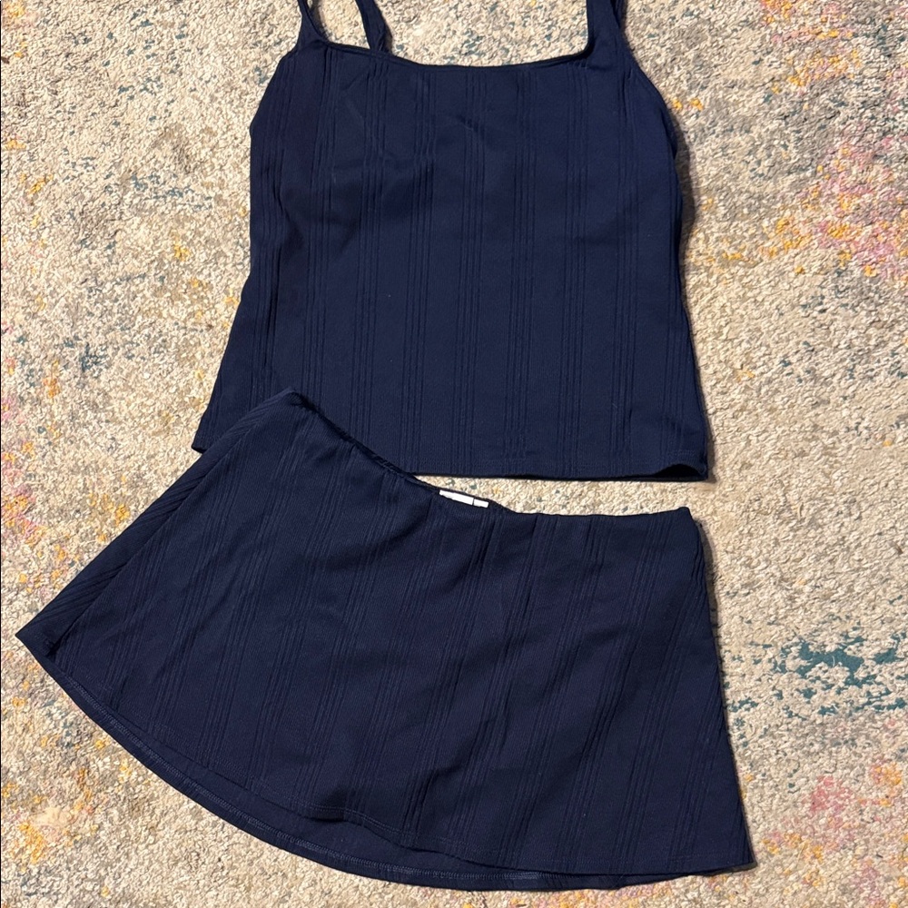 Nautica Navy Blue Tankini Top and Swim Skirt Set 12